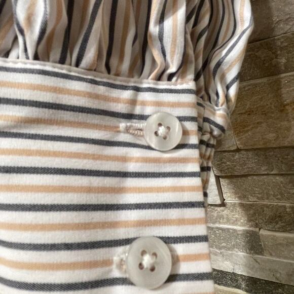 Chico’s 1.5 Embroidered Balloon Sleeve Shirt | US 10, Striped, Button Front - Picture 7 of 9